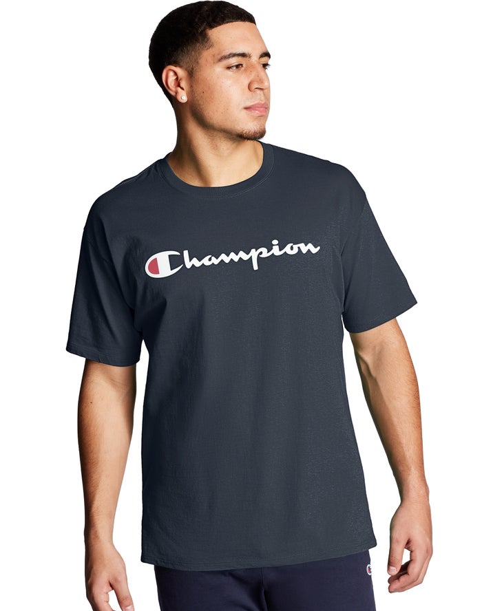 Champion Graphic Jersey Script Logo Erkek Tişört Lacivert ( EWBJFD917 )